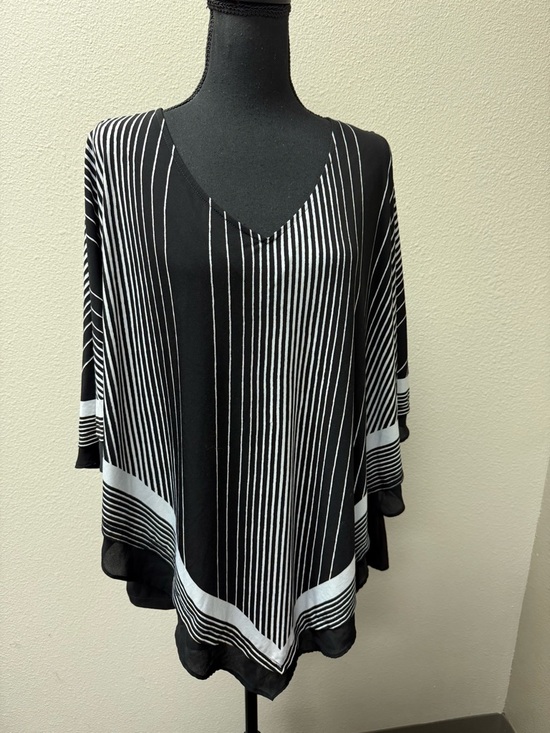 Allison Daley 3X Black White Striped Poncho Blouse Flowy Cape Top Chic - Picture 2 of 11